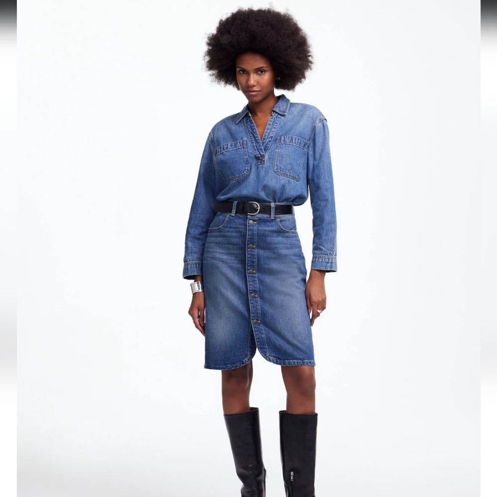 Madewell Denim Button-Front Midi Skirt in Concho Wash Size 30